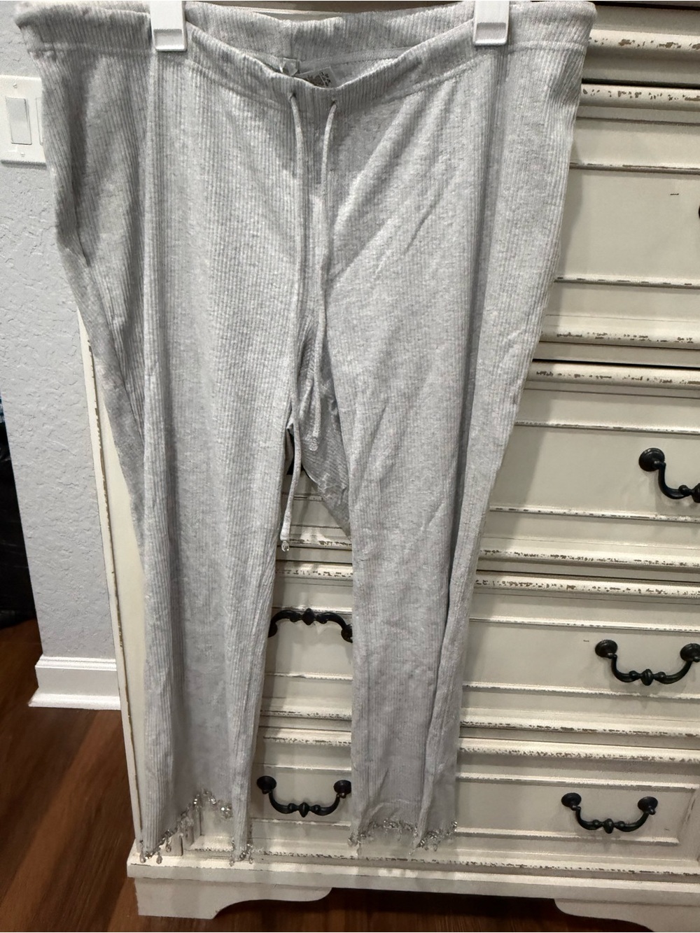 SKIMS LIMITED WEDDING EDITION Gray Ribbed Drawstring Lounge Pants with Beaded